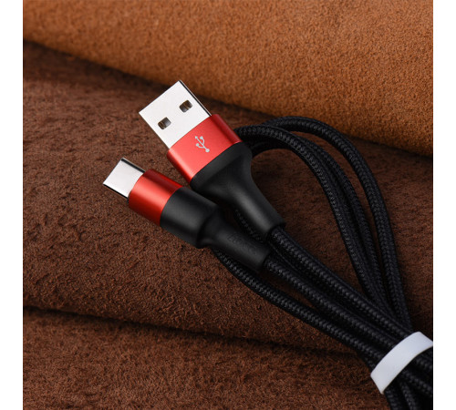 Кабель HOCO X26 USB to Type-C 2A, 18W 1m, nylon,  aluminum connectors, Black+Red (6957531080251)