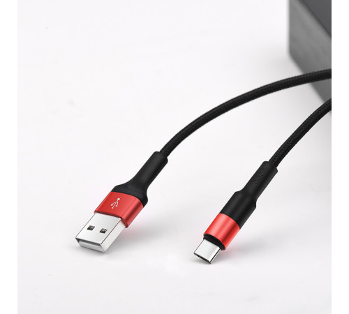 Кабель HOCO X26 USB to Type-C 2A, 18W 1m, nylon,  aluminum connectors, Black+Red (6957531080251)