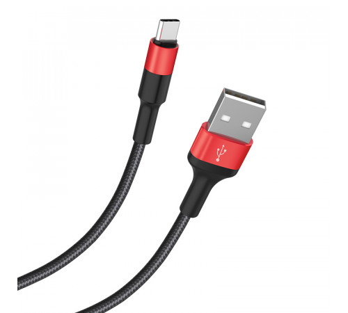 Кабель HOCO X26 USB to Type-C 2A, 18W 1m, nylon,  aluminum connectors, Black+Red (6957531080251)