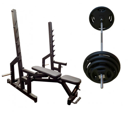 Скамья Black Rock + Стойки Black Rock + Металлическая штанга RN-Sport Quatro 105 кг