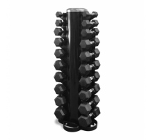 Гантели шестигранные со стойкой ряд 1-10 кг  Rubber Hexagon Dumbbell