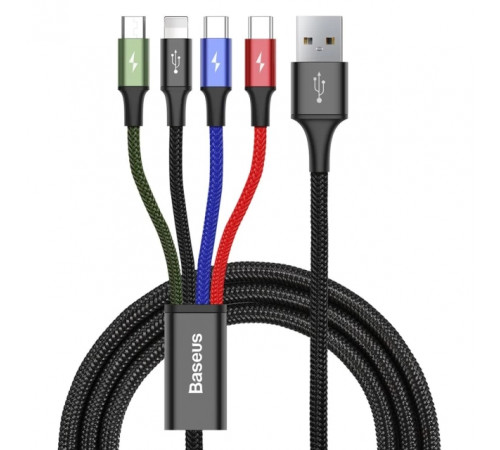 Кабель Baseus Fast 4-in-1 Cable For iP+Type-C(2)+Micro 3.5A 1.2m Black (CA1T4-B01)