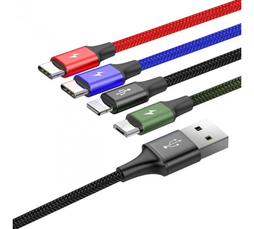 Кабель Baseus Fast 4-in-1 Cable For iP+Type-C(2)+Micro 3.5A 1.2m Black (CA1T4-B01)