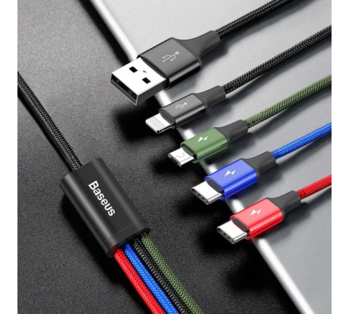 Кабель Baseus Fast 4-in-1 Cable For iP+Type-C(2)+Micro 3.5A 1.2m Black (CA1T4-B01)