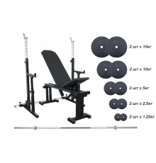 RN-Sport UM 0075. Лава для жиму, стійки для присідань + Штанга 75 кг