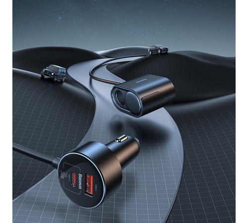 Автомобільний зарядний пристрій Baseus High Efficiency Pro 1-for-2 Car Cigarette Lighter 30W Cosmic Black (C00455300121-00)
