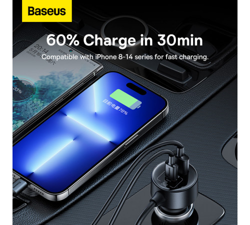 Автомобільний зарядний пристрій Baseus High Efficiency Pro 1-for-2 Car Cigarette Lighter 30W Cosmic Black (C00455300121-00)