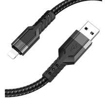 Кабель HOCO U110 USB to iP 2.4A, 1.2m, nylon, aluminum connectors, Black (6931474770561)