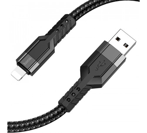 Кабель HOCO U110 USB to iP 2.4A, 1.2m, nylon, aluminum connectors, Black (6931474770561)