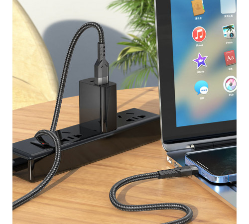 Кабель HOCO U110 USB to iP 2.4A, 1.2m, nylon, aluminum connectors, Black (6931474770561)