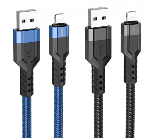Кабель HOCO U110 USB to iP 2.4A, 1.2m, nylon, aluminum connectors, Black (6931474770561)