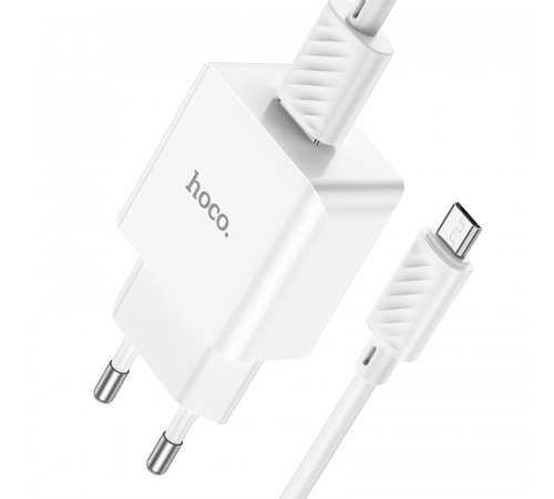 Мережевий зарядний пристрій з кабелем HOCO C106A Leisure single port charger set(Micro) 10.5W White (6931474783905)