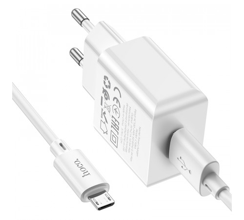 Мережевий зарядний пристрій з кабелем HOCO C106A Leisure single port charger set(Micro) 10.5W White (6931474783905)
