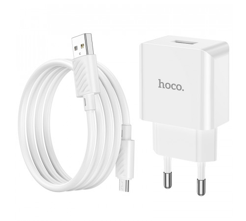 Мережевий зарядний пристрій з кабелем HOCO C106A Leisure single port charger set(Micro) 10.5W White (6931474783905)