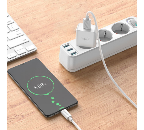 Мережевий зарядний пристрій з кабелем HOCO C106A Leisure single port charger set(Micro) 10.5W White (6931474783905)