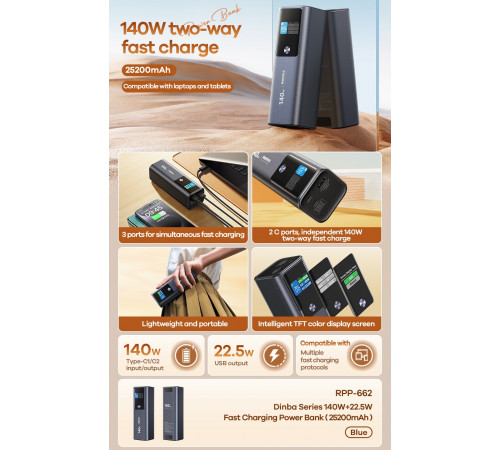 УМБ Power Bank Remax RPP-662 Dinba Series 25200mAh PD140W+QC22.5W