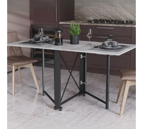 Стол-книжка трансформер Орион 2 Ferrum-decor 750x1520x730 Черный металл ДСП Бетон 16 мм (FRD-104589)