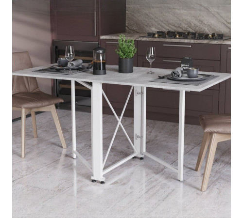 Стол-книжка трансформер Орион 2 Ferrum-decor 750x1520x730 Белый металл ДСП Бетон 16 мм (FRD-104596)