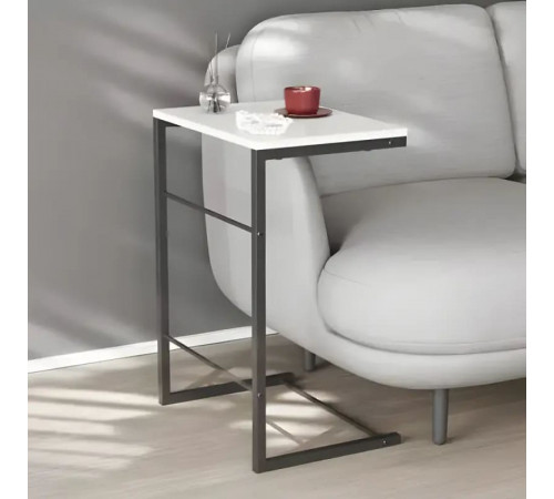 Столик приставной Терри Ferrum-decor 650x440x330 Черный металл ДСП Белое 16 мм (FRD-104648)