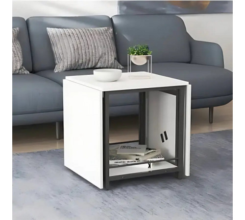 Стол журнальный трансформер Куб Комбо Ferrum-decor 540x532x500 Черный металл ДСП Белое 16 мм (FRD-105150)
