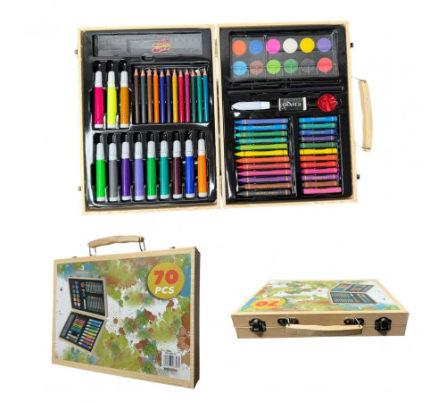 Набір для малювання в дерев'яній валізці 70 предметів (20 шт)