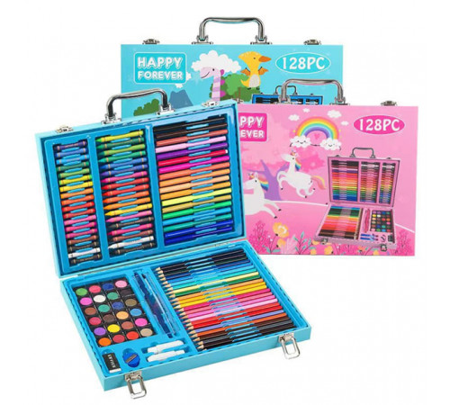 Набір для малювання в пластиковій валізі (з алюмінію. окантів.) KBX-128 128 предметів (8 шт)