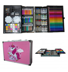 Набір для дитячої творчості ЄДИНОРІГ 145 предметів в алюмінієвій валізі Рожевий (6 шт)