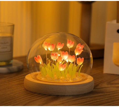 Нічник "Тюльпани в СКЛЯНІЙ КУЛІ" (64 шт)