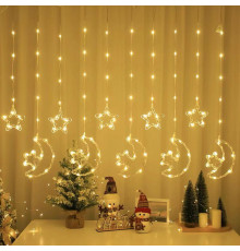 Гірлянда Штора 10 Тепла Usb ЗІРКИ+ Місяць  SF-45 код-3597 (50)