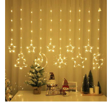 Гирлянда  Штора 10 Теплая    Usb   ЗВЕЗДЫ+ Елка+ снежинка +луна  И    SF-42      код-3598  (50)