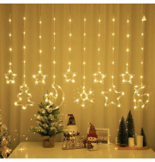 Гірлянда Штора 10 Тепла Usb ЗІРКИ+ Ялинка+ сніжинка + місяць І  SF-42 код-3598 (50)