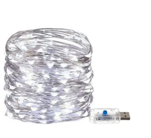 4646  - код  2025Гирлянда  медная проволка 200ED 2M    ЮСБ  Белая     75-20    (100)