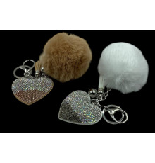 CD84 Брелок Серце, Стрази + Хутро