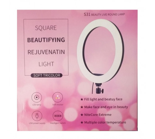 Кольцевая LED лампа S31 (1 крепл.тел) (управл. на проводе) (USB) (30см) // [403] [602] (30 шт/ящ)