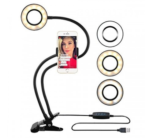 Кольцевая LED лампа (ножка с прищепкой) (1 крепл.тел.) (USB) (9см) // [403] (40 шт/ящ)