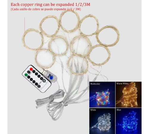 2757-код РОСА Гирлянда Штора роса 300LED  3*3 м  от USB   Теплый и МИкс Sf-1   SF-2  Код-2757(100)