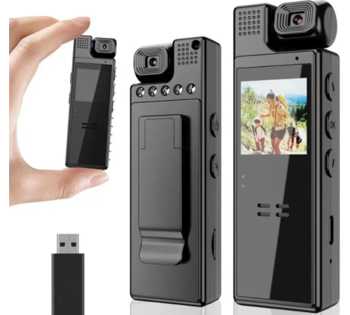 Нагрудная боди-камера L9 с дисплеем 1.3 дюйма датчик движения акум200 мА·ч LED    L9-WIFI  (100)