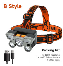 Налобний 5 світлодіодний із вбудованим акумулятором 18650HEAD LIGHT 5--5 (240)