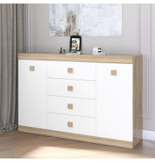 Большой комод Эверест на 4 ящика Соната-8 140х38х94 дуб сонома + белый (DTM-2013)
