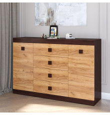 Большой комод Эверест на 4 ящика Соната-8 140х38х94 венге темный + дуб крафт золотой (DTM-2014)