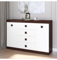 Большой комод Эверест на 4 ящика Соната-8 140х38х94 венге темный + белый (DTM-2015)