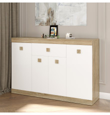 Большой комод Эверест с дверями и ящиком Соната-7 140х38х94 дуб сонома + белый (DTM-2016)