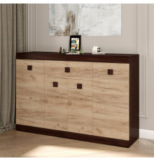 Большой комод Эверест с дверями и ящиком Соната-7 140х38х94 венге темный + дуб крафт золотой (DTM-2017)