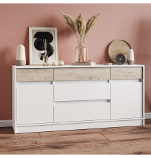 Большой комод с дверью и ящиками Эверест Стайл-1600 160,2х39х75,4 см Нимфея Альба (белый)/Дуб Крафт серый (DTM-071157)