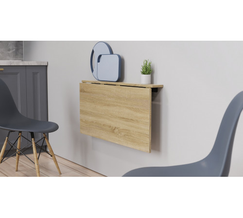 Обеденный стол-трансформер Ника настенный Ferrum-decor 420x900x500 Черный металл ДСП Дуб Сонома 16 мм (FRD-105167)