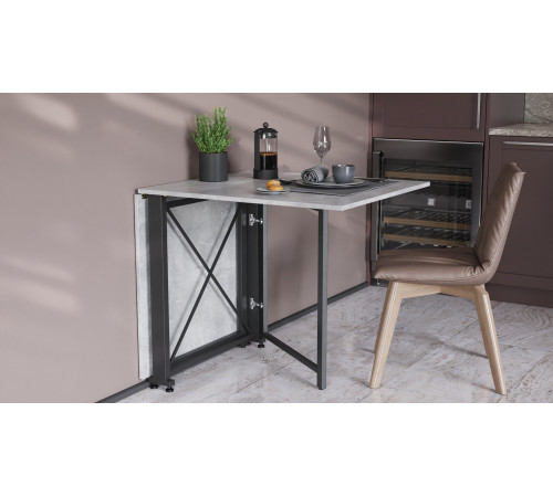 Стол-книжка трансформер Орион 2 Ferrum-decor 750x1520x730 Черный металл ДСП Бетон 16 мм (FRD-104589)