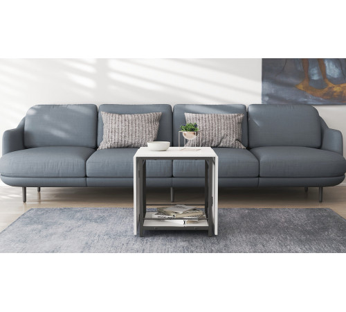 Стол журнальный трансформер Куб Комбо Ferrum-decor 540x532x500 Черный металл ДСП Белое 16 мм (FRD-105150)