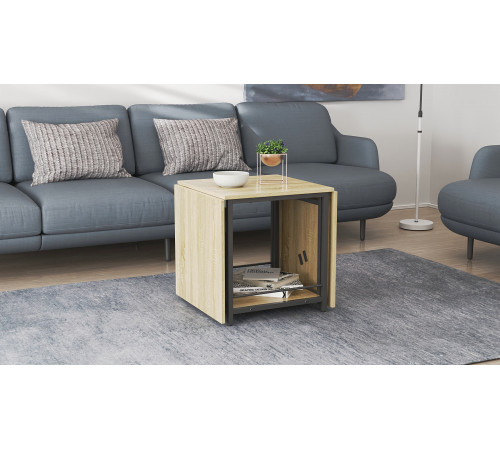 Стол журнальный трансформер Куб Комбо Ferrum-decor 540x532x500 Черный металл ДСП - Дуб Сонома 16 мм (FRD-105153)