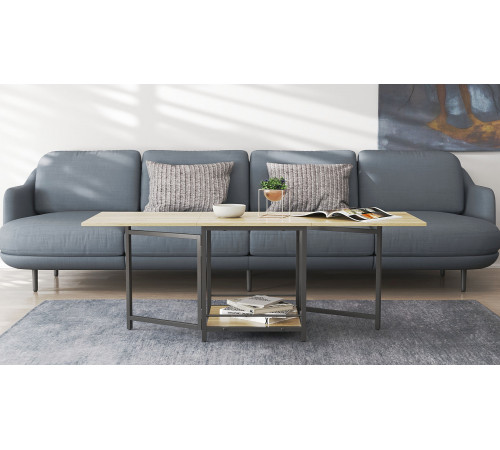 Стол журнальный трансформер Куб Комбо Ferrum-decor 540x532x500 Черный металл ДСП - Дуб Сонома 16 мм (FRD-105153)