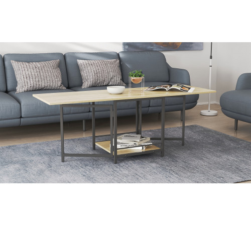 Стол журнальный трансформер Куб Комбо Ferrum-decor 540x532x500 Черный металл ДСП - Дуб Сонома 16 мм (FRD-105153)